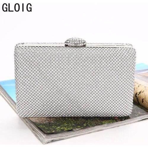 GLOIG full of diamonds women eveningbags flap design rhinestones day clutch with chain shoulder handbags party bags