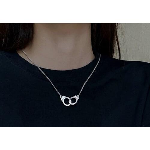 Kpop Punk Hip Hop pendant necklace for Men Women Handcuff collar silver color chain Necklace Kpop Fashion Jewelry accessories