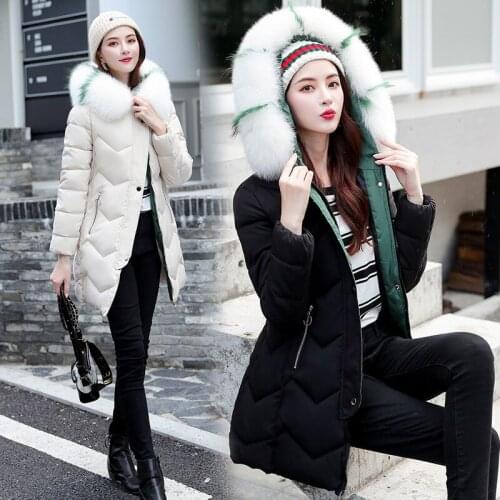 New Jacket Women Long Fur Collar Hooded Cotton 2019 Fashion Winter Clothes Women Warm Thick Veste Femme Vestidos YLLJZ912