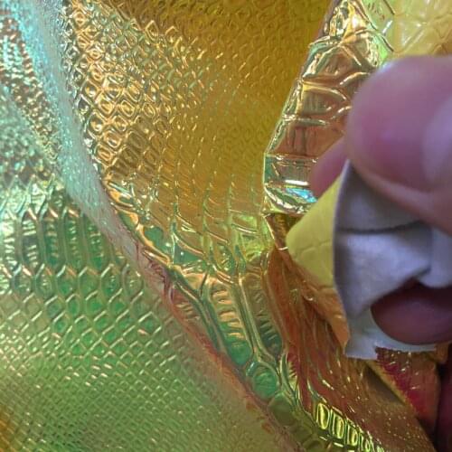 Hot fashion synthetic PU golden Holographic snake skin imitation leather material