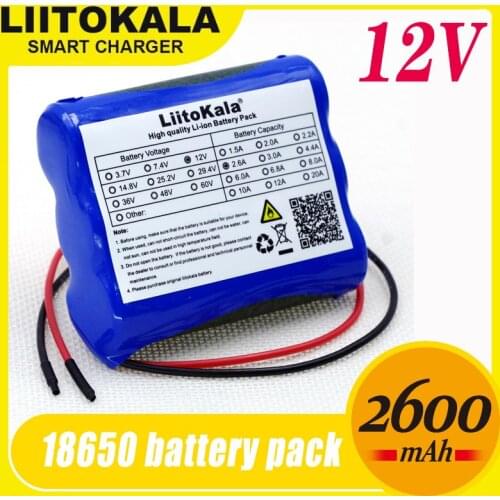 Liitokala New 12 V 2600 mAh lithium-ion Battery pack Monitor CCTV Camera battery 12.6 V to 11.1 V 18650 backup power + Cable