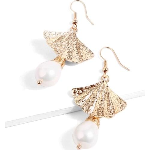 Seasheel Pearl Statement Drop Earrings For Women Korean Fashion Vintage Geometric Dangle Hanging Earring Jewelry