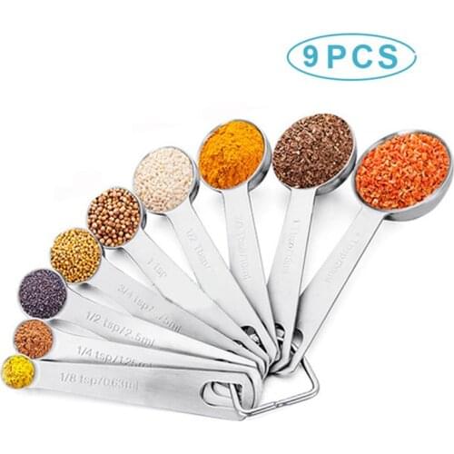 Measure Scoop 9pcs/set Kitchen Baking Tools Stainless Steel Measuring Spoon Baking Spoon Measuring Teaspoon