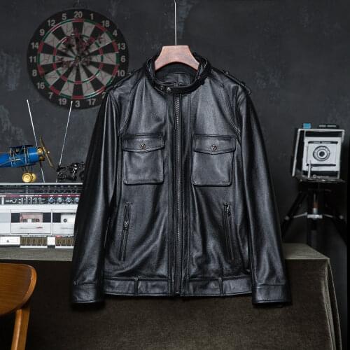 Men Genuine Leather Jacket Natural Cowhide Mens Leather Coat Male Skin Clothing Autumn Asian Size 5XL Wholesale Drop Shipping