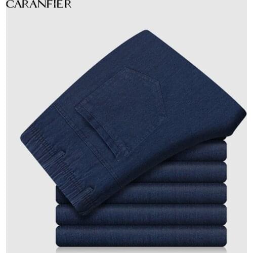 CARANFIER High Quanlity Men Elastic Waist Denim Jeans Classic Pants Summer Baggy 2019 New Stretch Jeans Men Elasticity Jeans