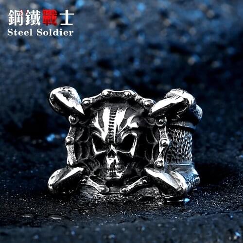 Steel soldier new style stainless skull dragon claw cool men ring fashion punk biker jewelry