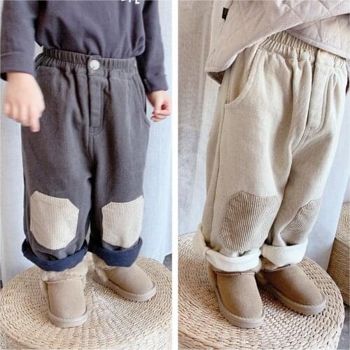 Soft Children Baby Boys Girls Harlan Pants Winter Spring Warm Toddler Thicken Plus Velvet Kids Pocket Beige Black High Quality
