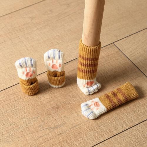 4pcs Chair Leg Socks Cloth Floor Protection Knitting Wool Socks Anti-slip Table Legs Furniture Feet Sleeve Cover Cat Scratching