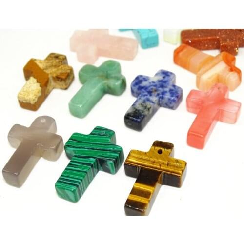 New Fashion Jewelry Bohe Natural Stone Tiger Eye Cross Quartz Leather Choker Necklace Pendant For Women Colar