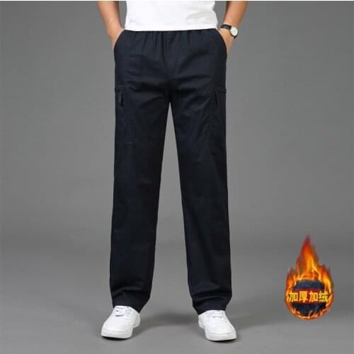 New style add velvet leisure transverse zipper trousers men overalls male big yards comfortable cotton causal cargo pants l-5xl