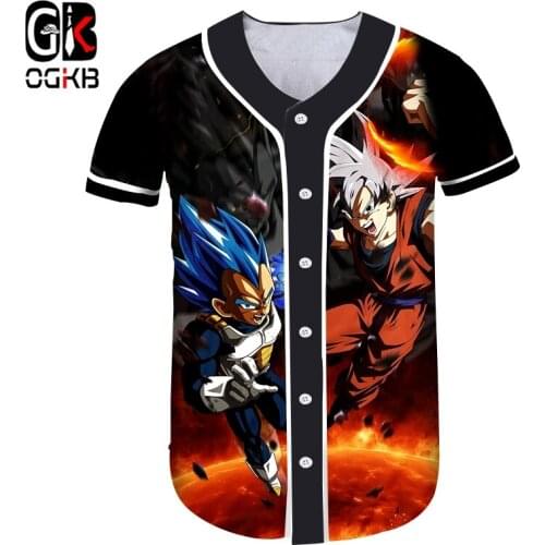 OGKB Dropshipping Womens Button Tshirt Funny Print Vegeta And Son 3D Baseball Uniform Shirts Short Sleeve V Neck Tees Shirt