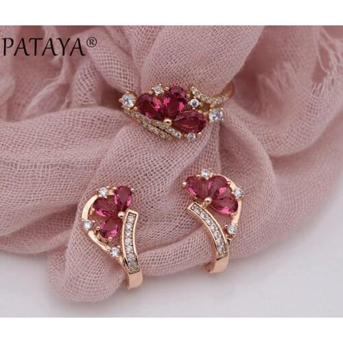 PATAYA New Multicolor Water Drop Natural Zircon Dangle Earrings Rings Sets 585 Rose Gold Women Wedding Exquisite Fine Jewelry