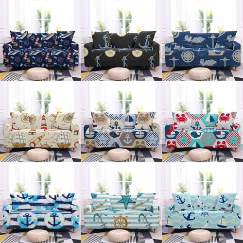Sailing Sailboat Anchor Lighthouse Stretch Sofa Couch Covers Living Room Starfish Crab Sofa Slipcover Home Sofa Case 1-4 Seater