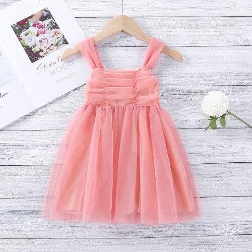 Pink Toddler Girls Princess Dress 2021 New Summer Sleeveless Kids Party Clothes for Girl Mesh Zipper Baby Children Costume