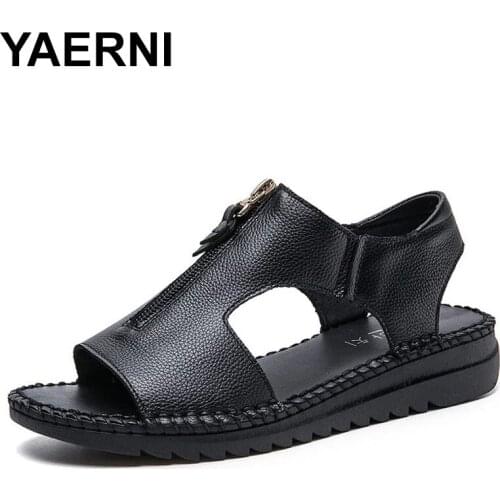 YAERNI Womens Sandals 2021 Summer Girls Genuine Leather Gladiator Sandals Women Shoes Fashion Sandals Ladies Flat Heels Female