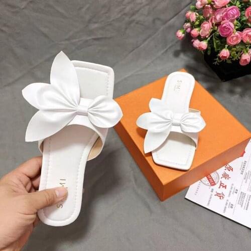 Summer Bowknot Womens Shoes Fashion Open Toe Solid Color Womens Flat Sandals Outdoor Leisure Beach Slippers Plus Size