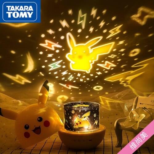 TAKARA TOMY Pokemon Pikachu Fantasy Starry Sky Rotating Music Box Childrens Remote Control Bedroom Projection Light Toy