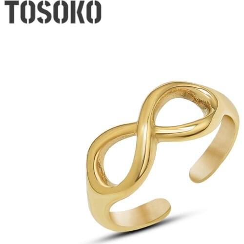 TOSOKO Stainless Steel Jewelry Lucky Number 8 Open Ring 18 K Gold Womens Simple Ring BSA219