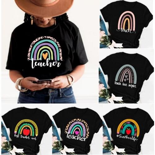 Teacher Life T-shirt Teach Love Rainbow Print shirts Short Sleeve Harajuku Aesthetic Women Quotes Gift Graphic T Shirts Clothes