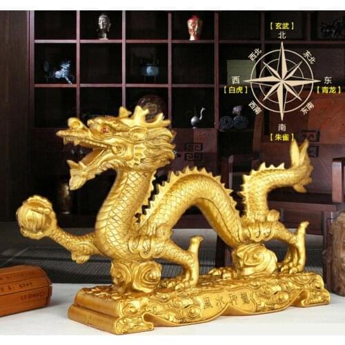 Family Feng Shui Ornaments Resin Lucky Town House Home Crafts Decorations Gold Dragon Ornaments