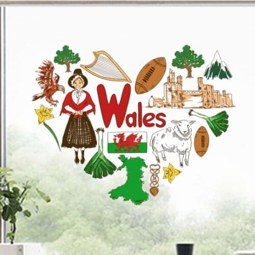 Wales Illustration Travel The Word Landmark Wall Sticker Wedding Decor Vinyl Waterproof Wall Sticker Wallpaper Wall Decal