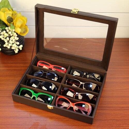 High grade PU leather sunglasses storage box Handmade glasses display boxes pu Leather Portable Glasses storage