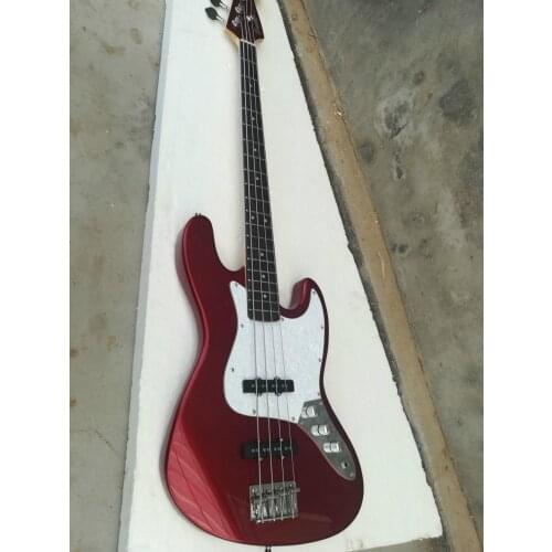 Top quality FPJB-5008 red color solid body white pickguard rosewood fretboard 4 strings Active pickup Jazz bass, Free shipping