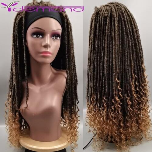Y Demand Headband Faux Locs Goddess Braids Wig Ombre Brown Long Braided African Wig Synthetic Braiding Beauty Hair For Women/Men