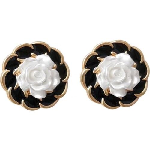 POTCET Korea 2021 Fashion Trend Womens Round Camellia Flower Earrings Retro Simple Earrings Trend 2021 Jewelry Free Shipping