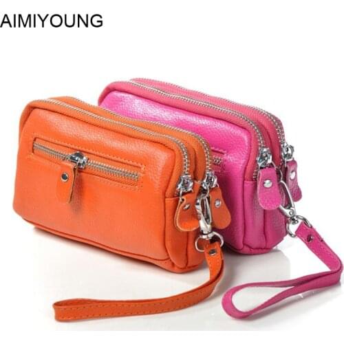 AIMIYOUNG Cowhide Wallet Women Long Purses Genuine Leather Clutches Female Wallet Card Holder Real Leather Coin Purse