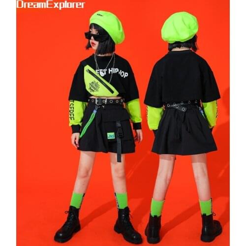 Girls Goth Sweatshirt Mini Skirt Hip Hop Outfit Jazz Crop Top Street Dance Clothes 2 Pcs Sets Teenage Costume Gothic Streetwear