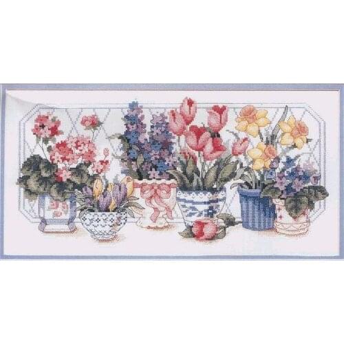Gold Collection Lovely Counted Cross Stitch Kit In a Shop A Row Of Flower Flowers and Pots Lineup dim 01442 1442