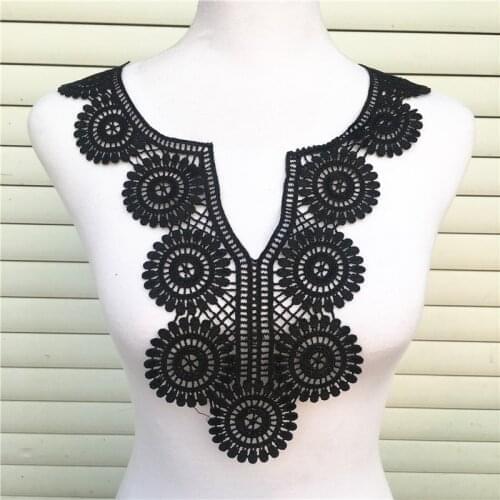 1pc Black/white Embroidery Round Sexy V Lace Neckline Fabric, DIY Collar Lace Fabrics For Sewing Supplies Crafts CL867