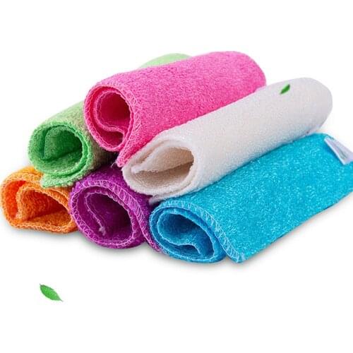 1PC Magic Bamboo Fiber Cleaning Rags Anti-grease Dish Cloth Washing Towel Kitchen Household Scouring Pad Household Tools
