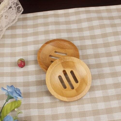 1 Pcs Natural Bamboo Soap Dish Round Shaped Kitchen Bathroom Soap Tray Holder Handmade Bathroom Stand Rack Soap Storage Box