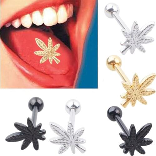 1PC Tongue Piercing Septum Industrial Barbell Maple Leaf Nipple Barbell Flesh Tunnels Ear Plugs Ear Expanders Body Jewelry