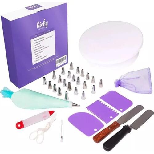 35 pcs Cake Decorating Tools With Stainless Steel Icing Tip Cake Rotating Turntable Pastry Bag Nozzles Spatula Set Pastry Tools