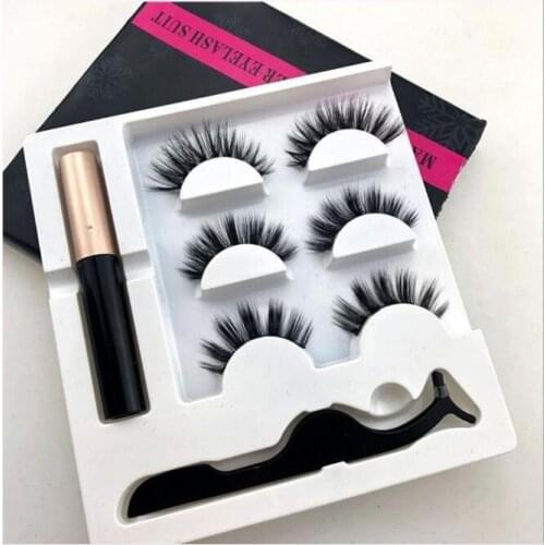 24Set/Lot Magnetic Eyeliner Eyelash Suit Three Pairs Glue Free Beauty 3D Chemical Fiber False Eyelash Liquid Set HA2303