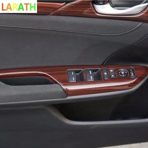 For Honda Civic 2016 2017 2018 10TH Generation Wood/carbon fiber Interior Door Armest Window Control Button Switch Trim 4pcs