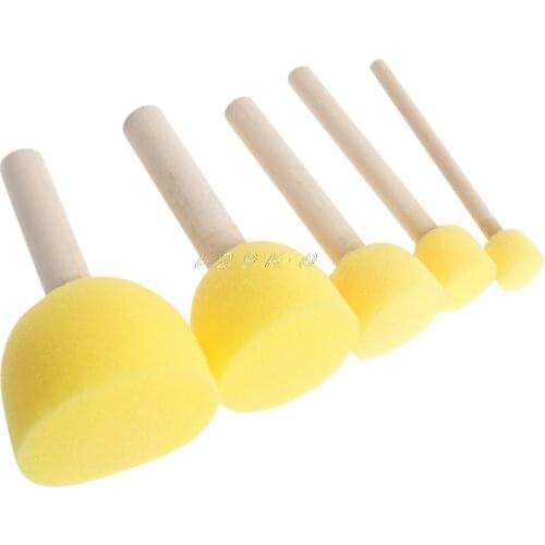 5Pcs Round Sponge Brush with Wood Handle Art Graffiti Painting Tool Toy Children