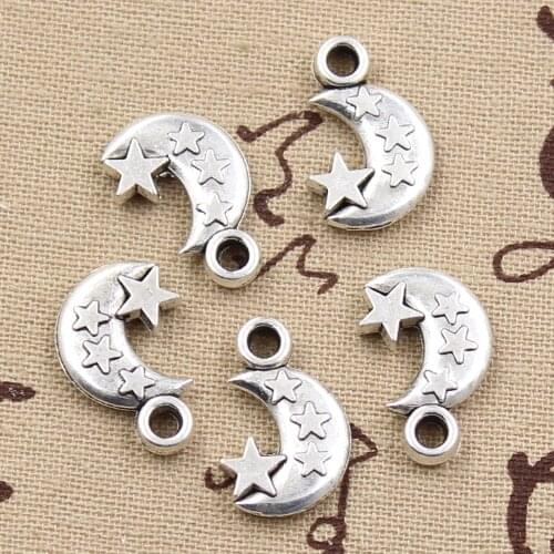 8pcs Charms Moon Star 21x14x3mm Antique Bronze Silver Color Pendants Making DIY Handmade Tibetan Finding Jewelry