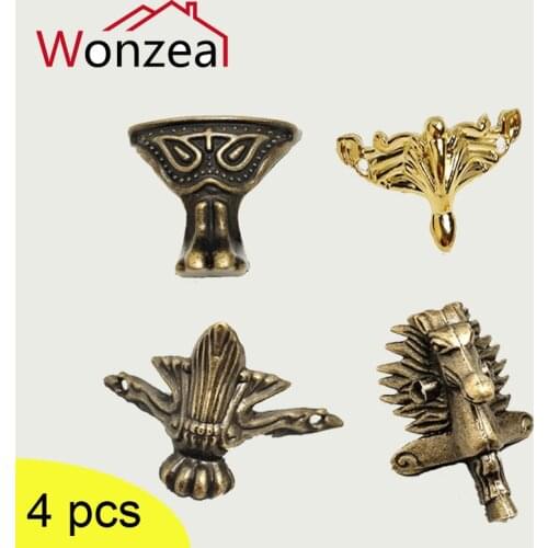 4PCS Antique Wooden box footings Golden Gift Box Decorative Feet Cabinet Protector For Furniture Hardware Wood Case Leg Corner