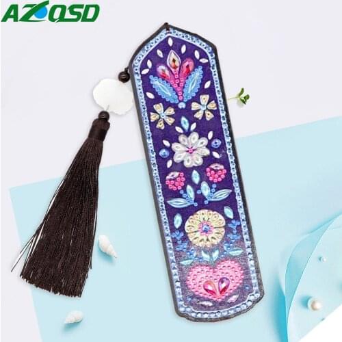 AZQSD Special Shaped Diamond Painting Flower Bookmark Diamond Mosaic Cross Stitch Mandala Tassel Bookmarks DIY