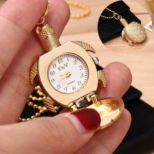 Turtle Shape Unisex Antique Case Vintage Brass Rib Chain Quartz Pocket Watch 2019 Watch man woman necklace clock Jewelry gift Q