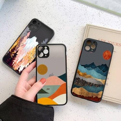 Mountain Marble Moon Phone Case For iphone 12 11 7 8 plus mini x xs xr pro max matte transparent cover