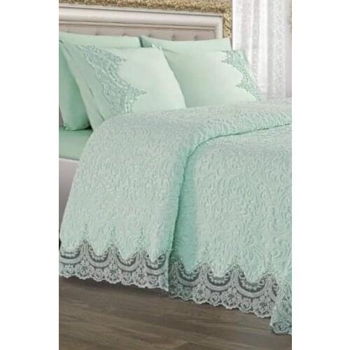 DowryWorld- Double French Laced Dowry Blanket Set ( Mint - Green)
