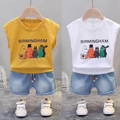 Boys Denim Shorts+Sleeveless T Shirts Suits Fashion Cotton Casual Cartoon Print Clothes Kids Toddler Children Clothes 2020