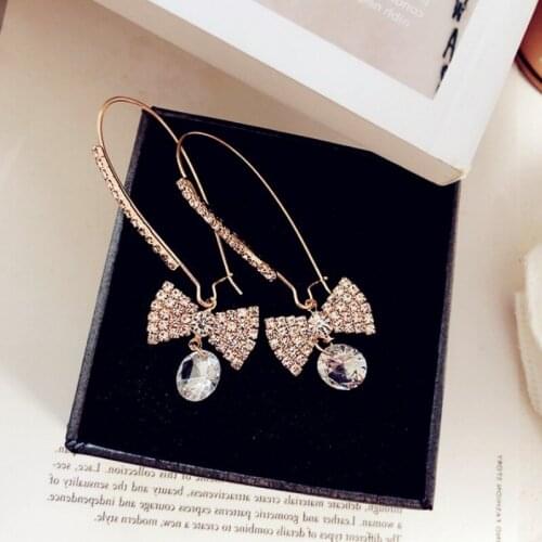 Exknl 2020 Fashion Romantic Butterfly Jewelry long Tassel Earrings For Women wedding rhinestone Bow Shinning Crystal Earrings