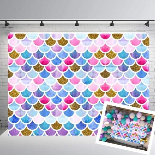 Photography Backdrop Princess Purple Pink Mermaid Scales Birthday Party Banner Photo Studio Booth Background Baby Shower B-170