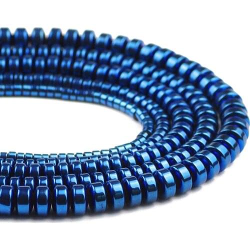 Hematite Natural Stone Flat Cylinder Round Shape 3/4/6/8MM Blue Spacers Loose Beads For Jewelry Making Diy Bracelets Accessories